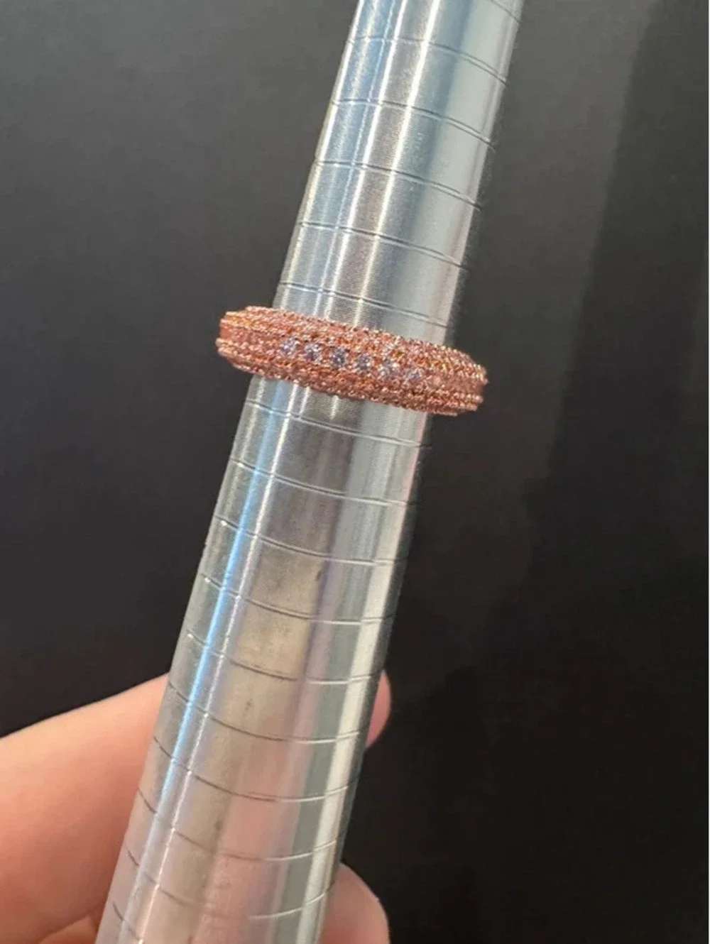 Beautiful fashion ring, rose gold tone 6.5 pavé style